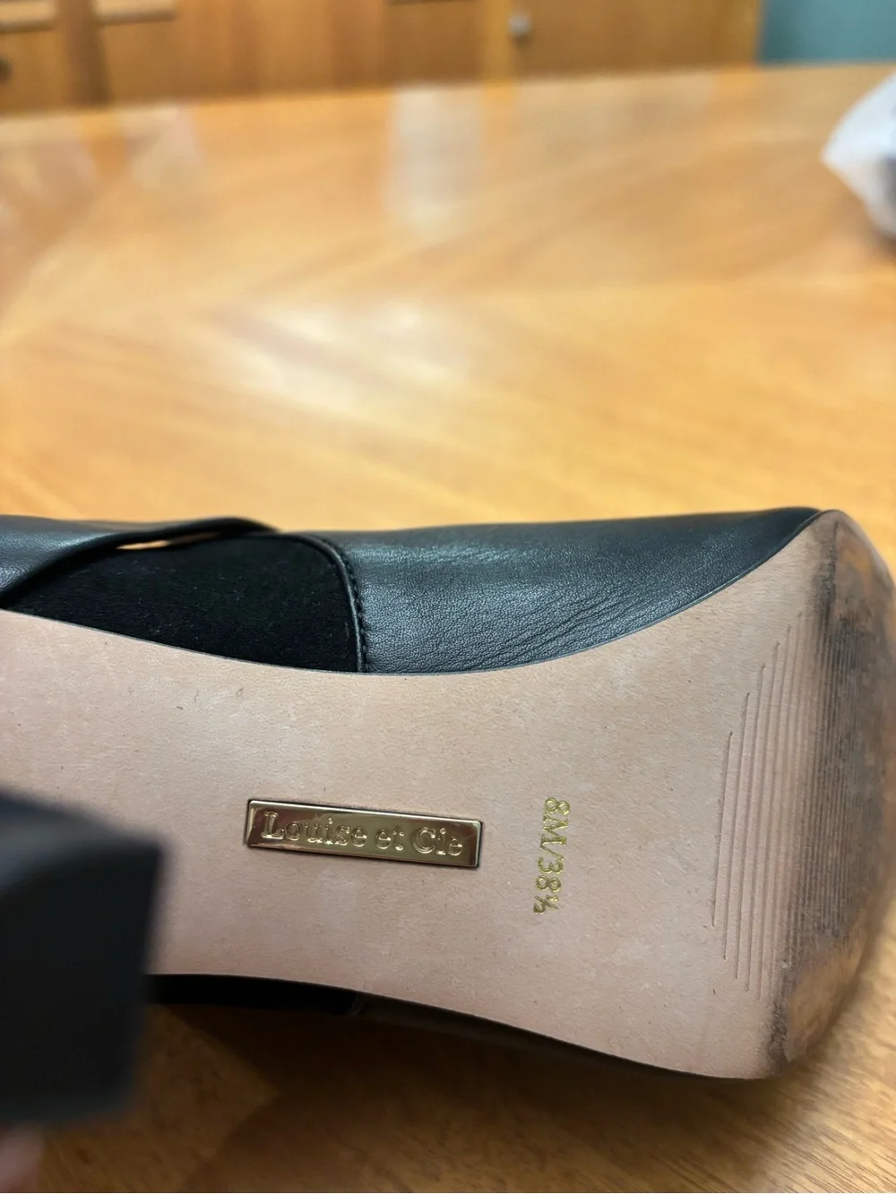Louise Et Cie Women’s Lander Black Peep-Toe Ankle Boots With Gold Accent Size 8